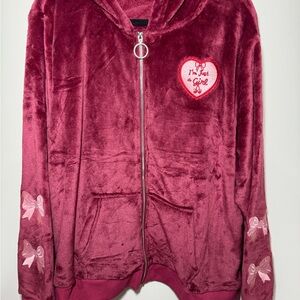 NWOT Super Soft I’m Just A Girl Bow Red Zip Up Hoodie Jacket Size 3X